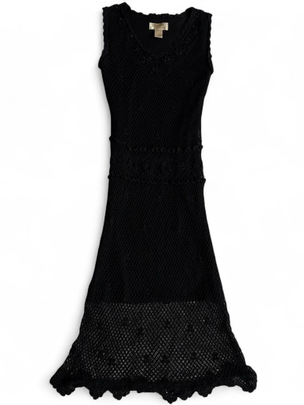 Vintage Kroshetta by Papillion Black Crochet Layered Midi Maxi Long Dress Size S